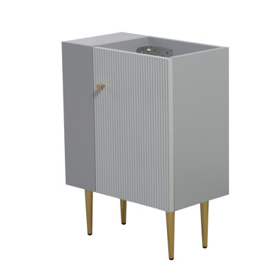21.6" Vanity Base, Open Shelf On Left, Grey Shade, Solid Wood And Construction, Ceramic Basin, Soft-Close Doors, Waterproof Exterior Coating, Golden Legs Matt Base With Left Shelf, Build, Cabinet