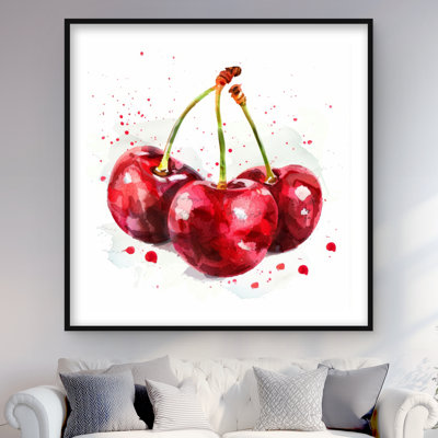 The Cherries - imprimé mat bleu encadré pour la décoration intérieure