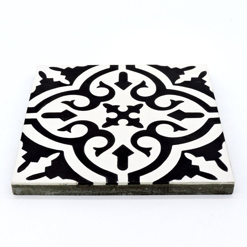 Mamounia 8" x 8" Cement Moroccan Wall & Floor Tile, Black/White