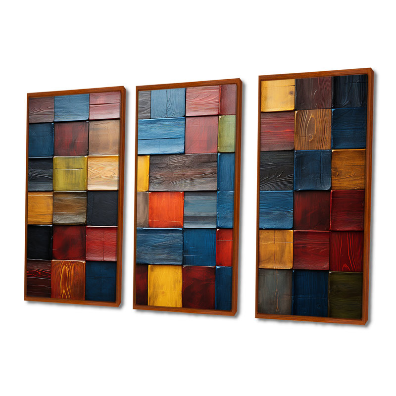 Carreaux colorés de couleurs terreuses V - mosaïque boho, H 28 po x l 36 po x P 1 po, Cadre flottant brun