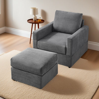 Chaise longue classique en velours côtelé, canapé confortable, fauteuil d'appoint rembourré avec repose-pieds pour le salon