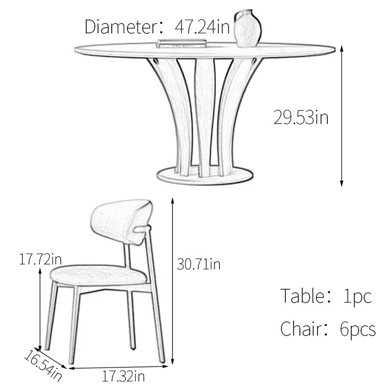 Sintered stone round dining table set, 7