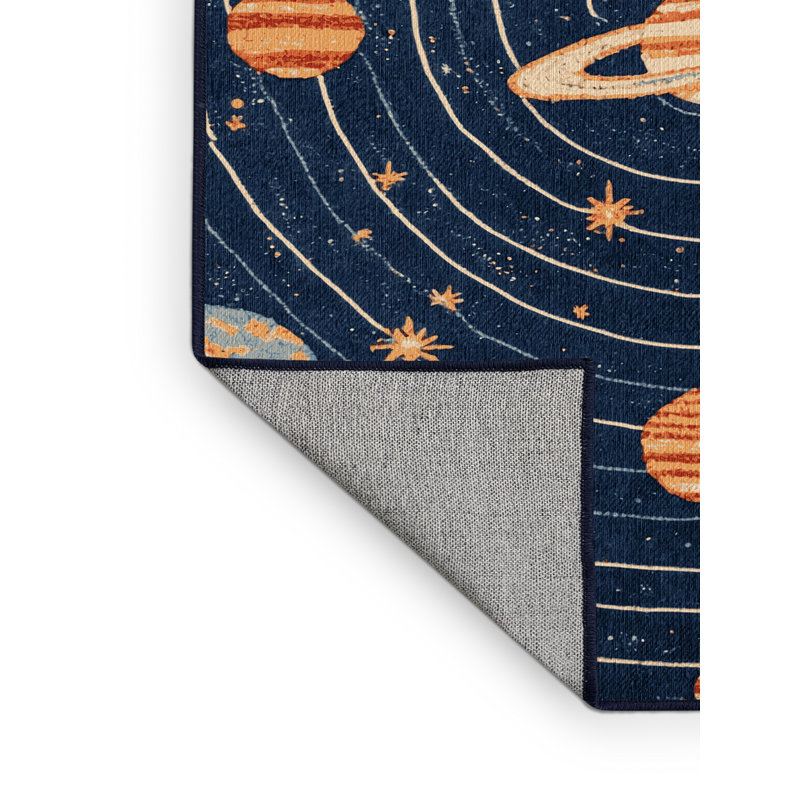 Machine Washable Space Blue Area Rug, Square 6'