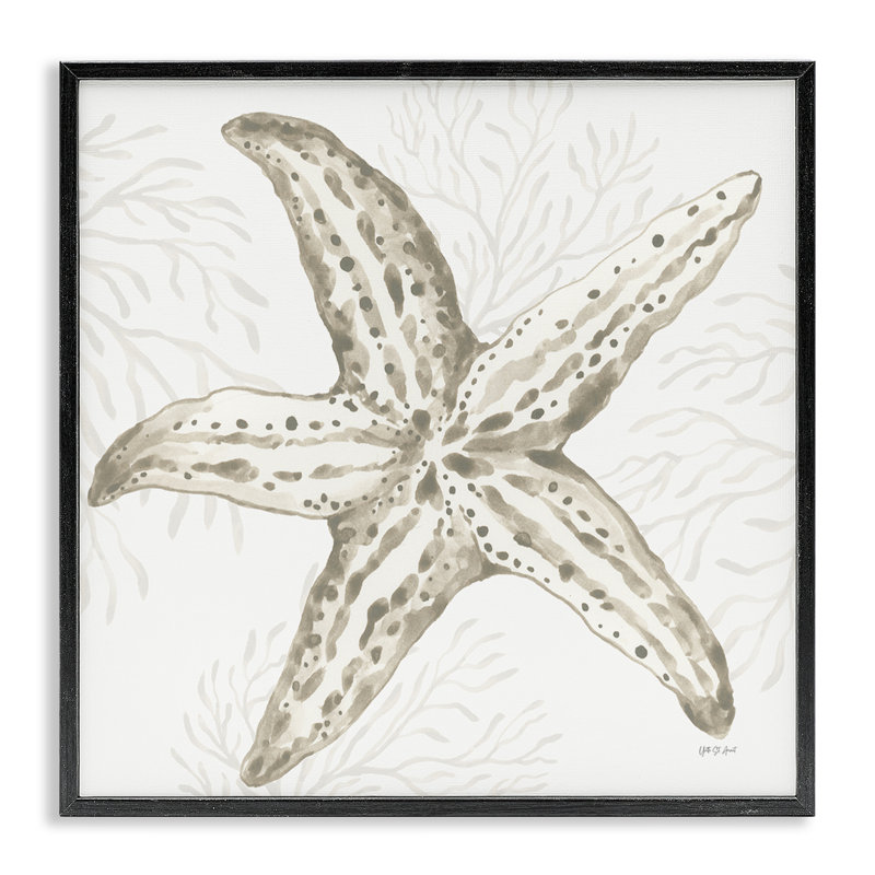 Étoile de mer et corail neutre, art de la giclée, conception par Yvette St. Amant, Giclée encadrée noir minuit