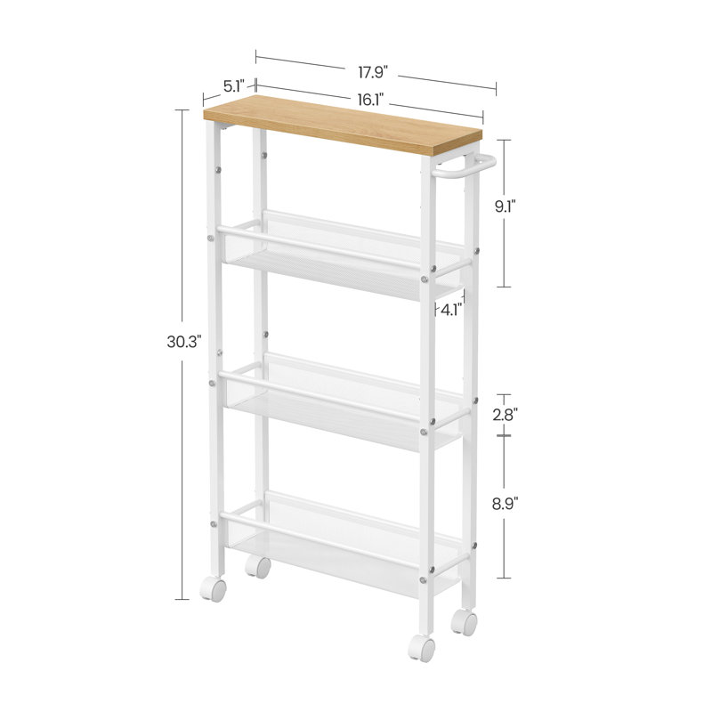 Chariot de rangement roulant, Chêne beige / blanc classique, H 39,2 po x l 17,9 po x P 5,1 po