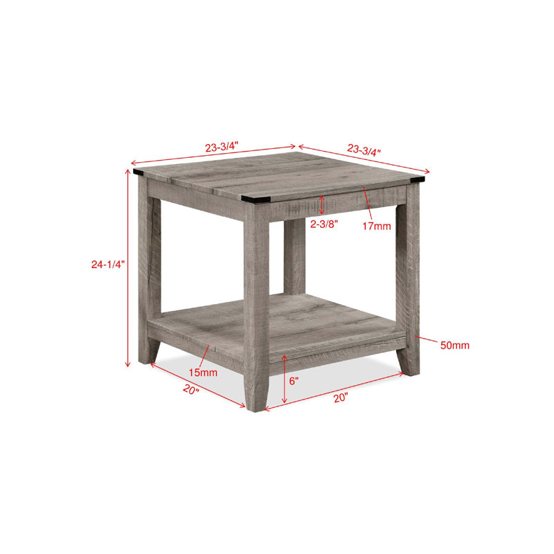 Rustique gris brun 3 pièces ensemble de table basse en bois Table basse rectangulaire et deux tables de bout carrées assorties