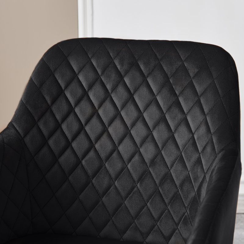 Velvet Tufted Upholstered Armchair Dining Chair with Arm Wide Back, Black Velvet