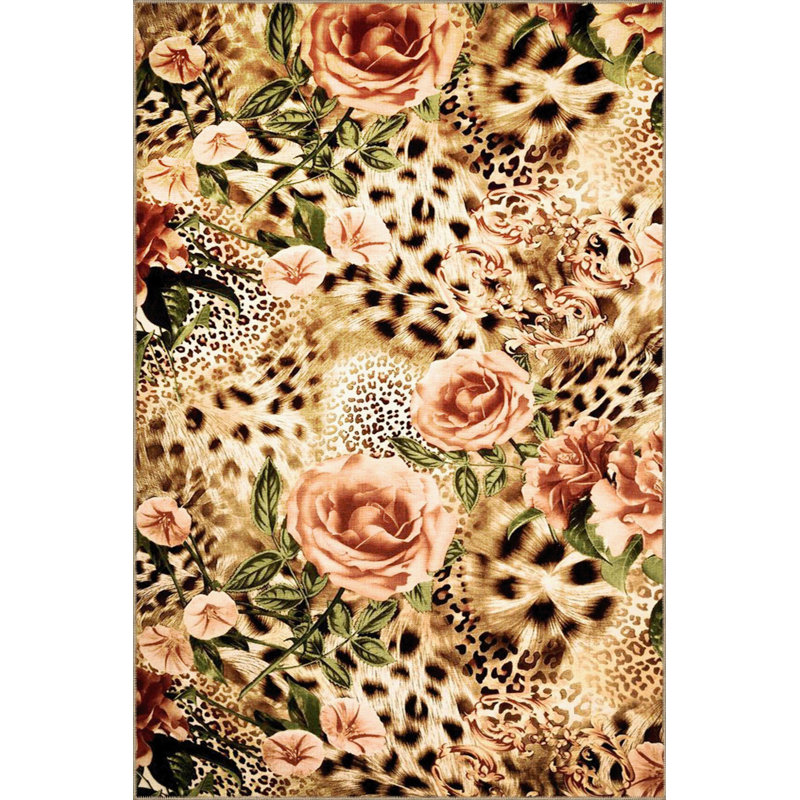 Tapis multicolore à motif floral rose et léopard, Tapis de couloir 3 pi 3 po x 6 pi 7 po