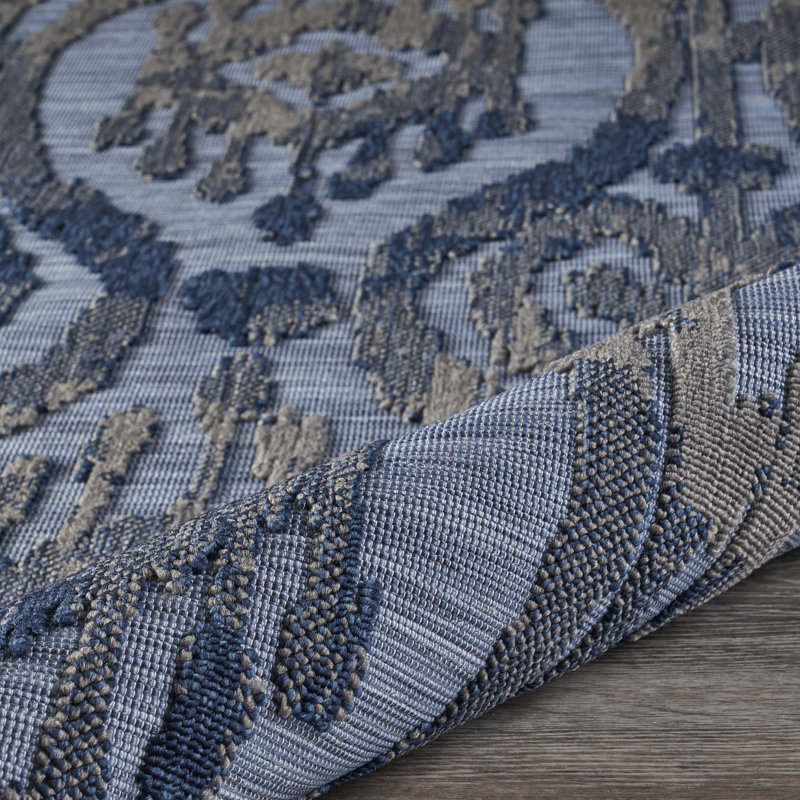 Tapis bleu marine à poils longs Modern Sunay, Rectangle 5 pi x 7 pi