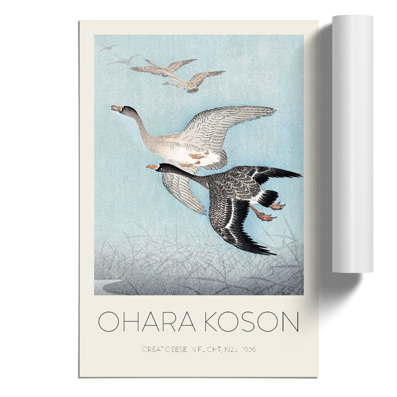Great Geese in Flight Print by Ohara Koson - Frameless Print, 30cm H x 21cm W x 0.1cm D