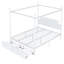 Grand lit plateforme à baldaquin en métal avec tête de lit tapissier et 2 étuis de rangement, blanc pour 2 tablettes