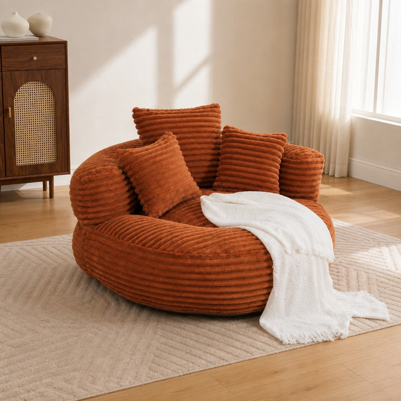 Fauteuil à billes Corduroy, Velours côtelé orange