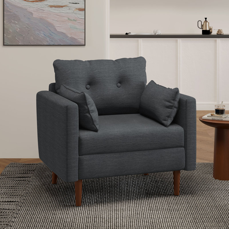  Fauteuil club moderne rembourré avec coussins, siège de détente Mid-Century, gris anthracite