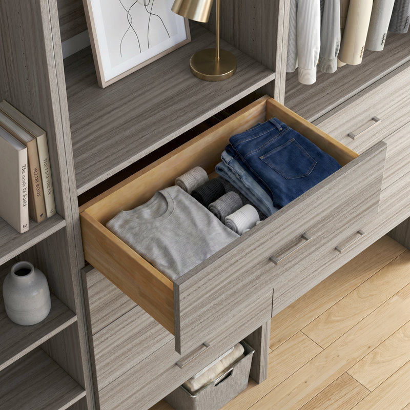 Grey Oak 18" Floor-Mounted Closet Section with 1 Clothing Rod & 1 Slab Drawer, 18, Grey Oak