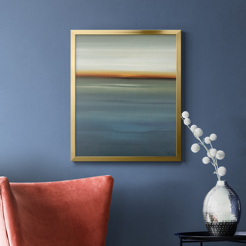 Toile encadrée «Beside the Blue I» de qualité supérieure - prête à être accrochée, Or, H 24 po x l 20 po