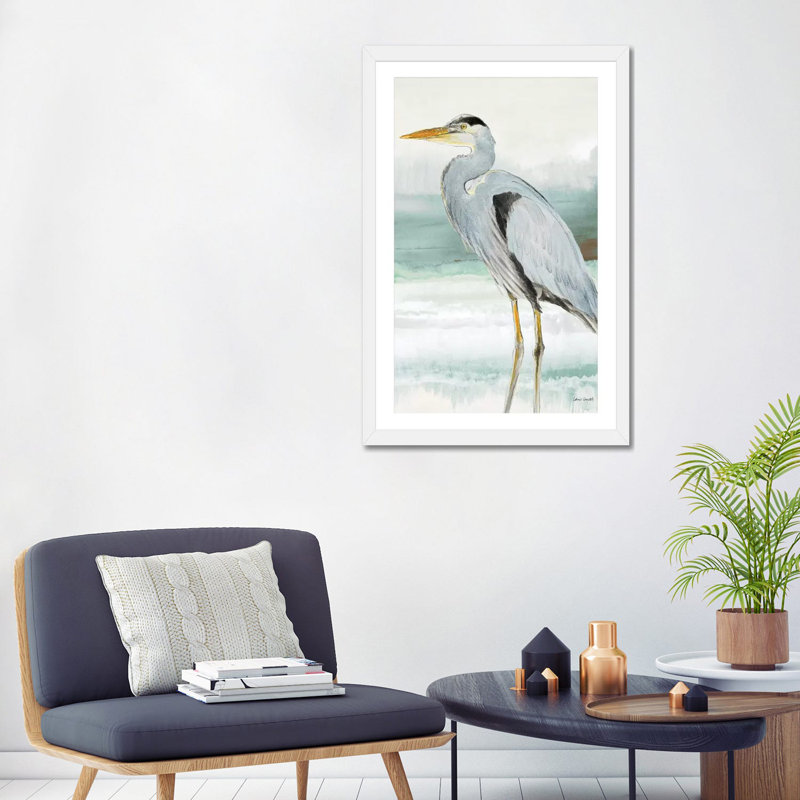Reproduction d’art, "Heron on Seaglass I" par Lanie Loreth, H 32 po x l 24 po x P 1 po, Papier blanc, Blanc