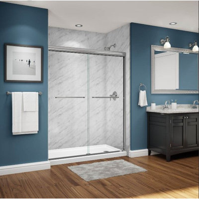 Smooth Carrara Marble Acrylic Alcove Shower Walls