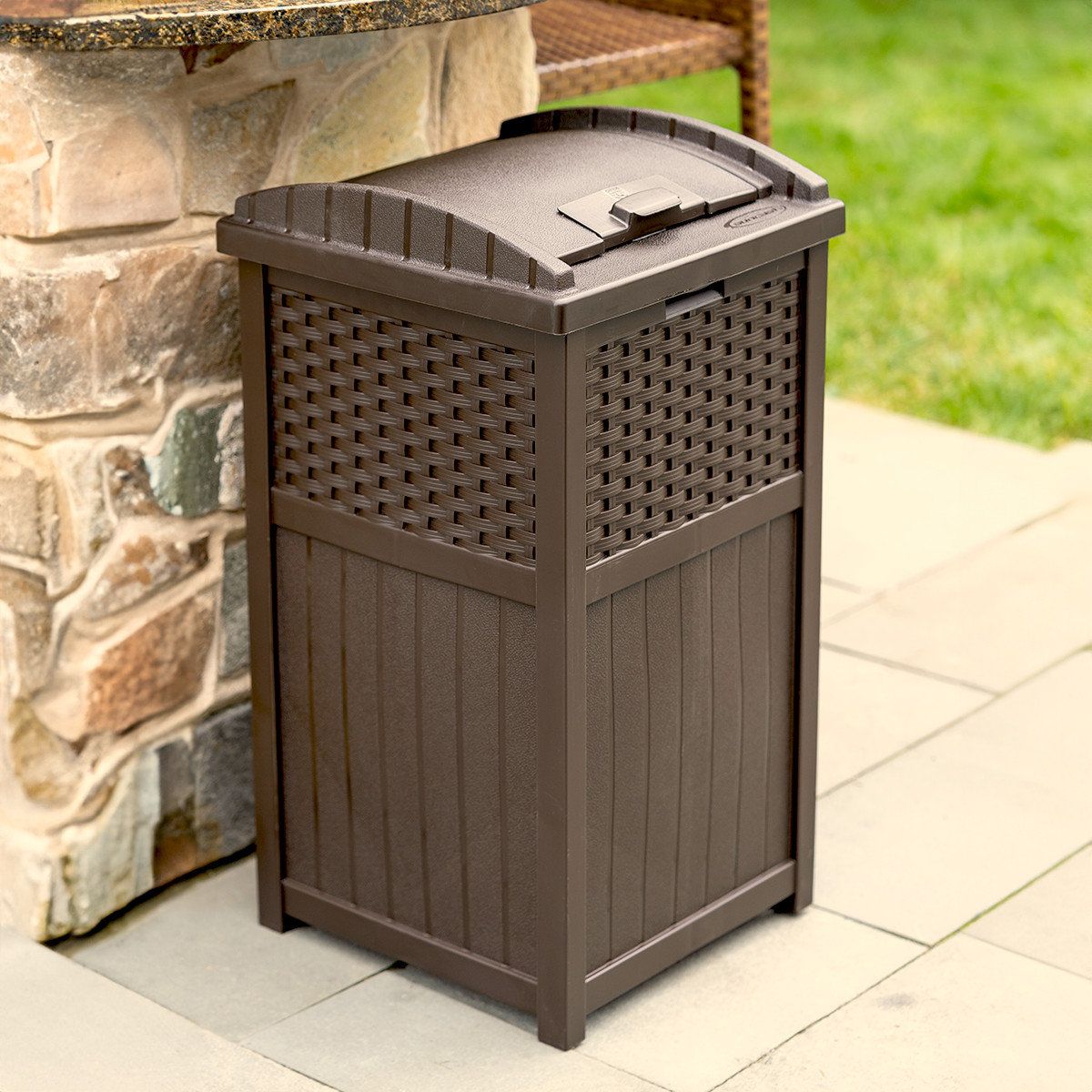 Suncast 33 Gallon Manual Lift Trash Hideaway Container & Reviews | Wayfair