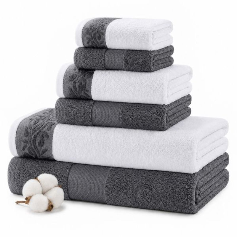 Modern Threads 600 GSM 6-Piece Towel Set with Filgree Jacquard Border, Charcoal