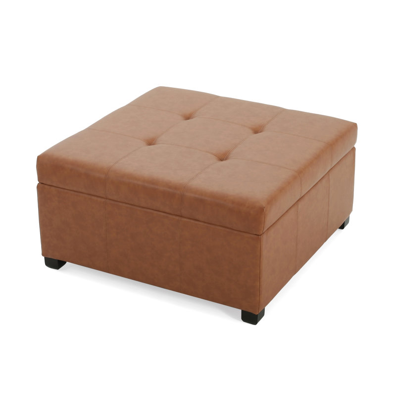 Repose-pieds capitonné en similicuir brun cognac