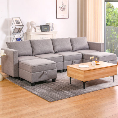 Canapé modulaire convertible modulaire avec siège de rangement Canapé modulaire en U à 4 places avec méridienne réversible modulaire en tissu gris foncé