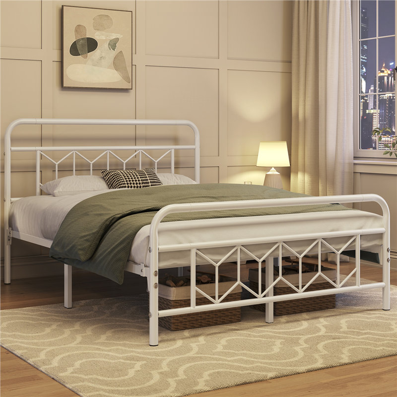 Vintage Metal Bed Frame with Diamond Pattern Headboard, Full