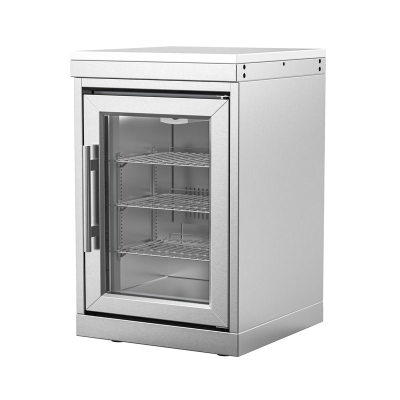 SERA Stainless Steel Outdoor Refrigerator Cabinet with White Quartz Countertop, Wheels, Single Door, 2.4 Cu. Ft. Capacity