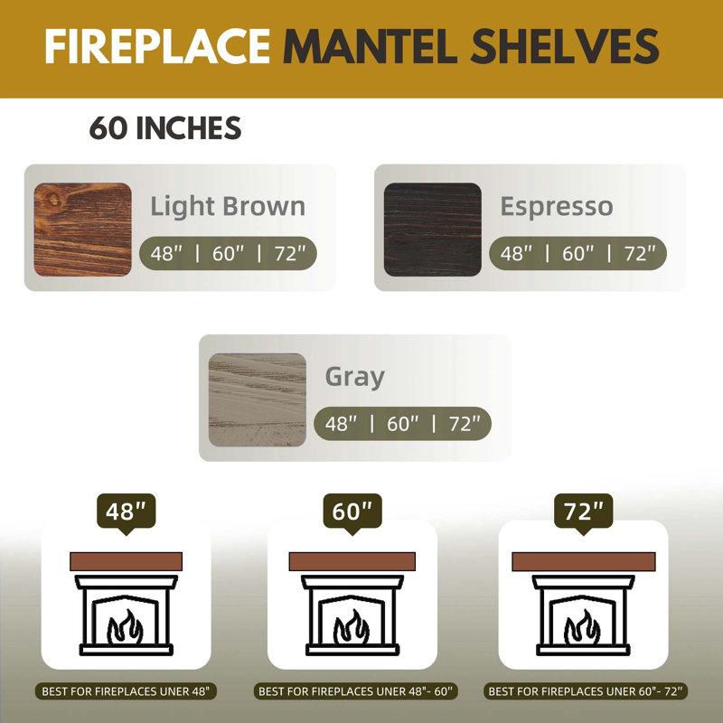 Rustic Wood Floating Fireplace Mantel Shelf – Wall-Mounted Home Decor, 60"