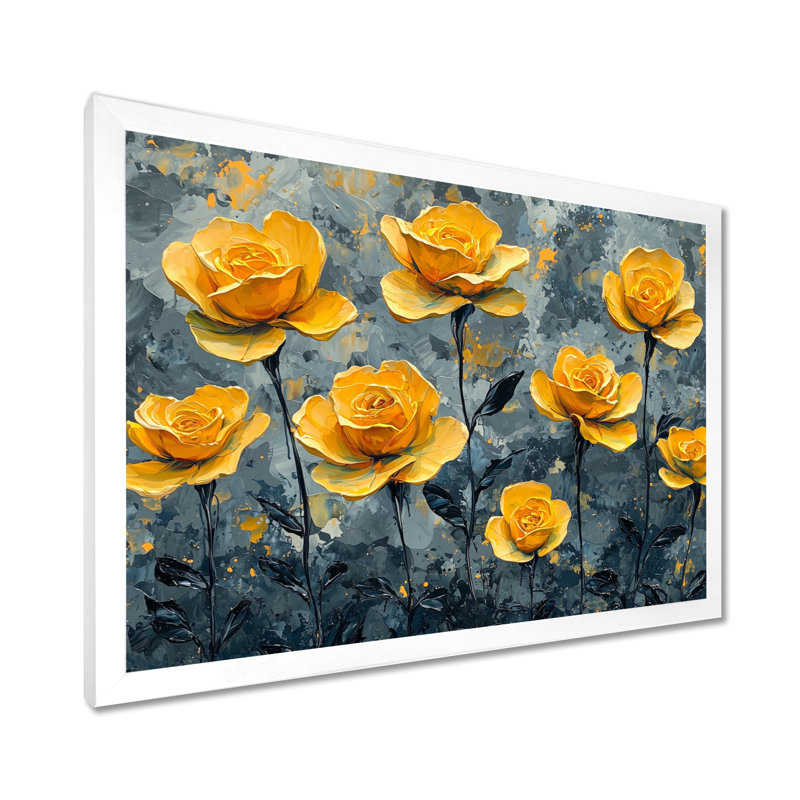 «Yellow Love Blossom Of Roses Field I - Roses», art mural, Reproduction encadrée d'une seule photo, H 16 po x l 32 po, Blanc