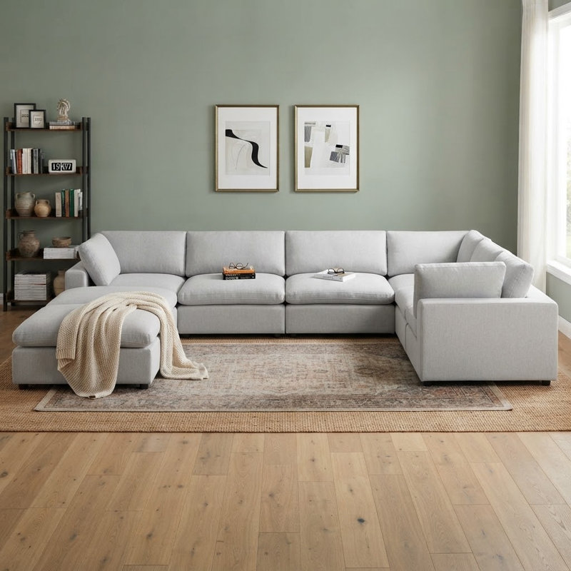 Canapé modulaire rembourré 8 pièces Nuccio, Gris clair