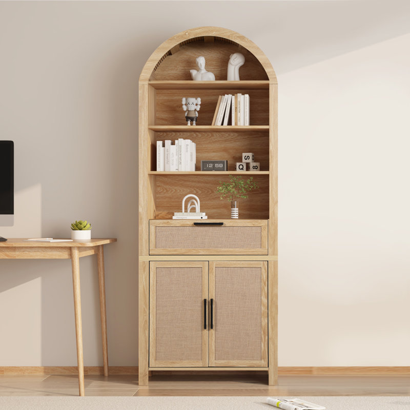 Aterlia 78.7" Arched Storage Bookcase, Yellow/Black