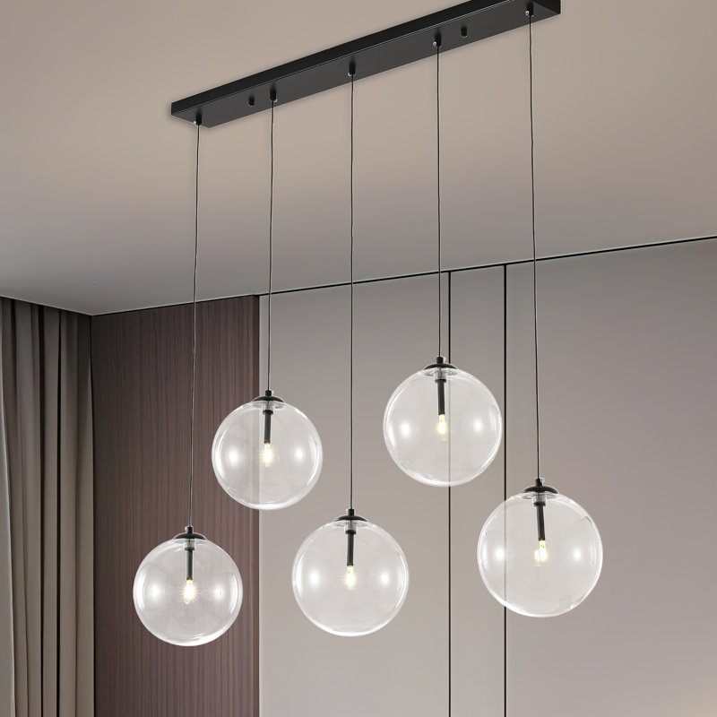 5-light Linear Kitchen Island Chandelier, Matte Black