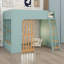 Lit mezzanine peu encombrant, conception pour lit double avec échelle et tablettes de rangement-133471647-133471643