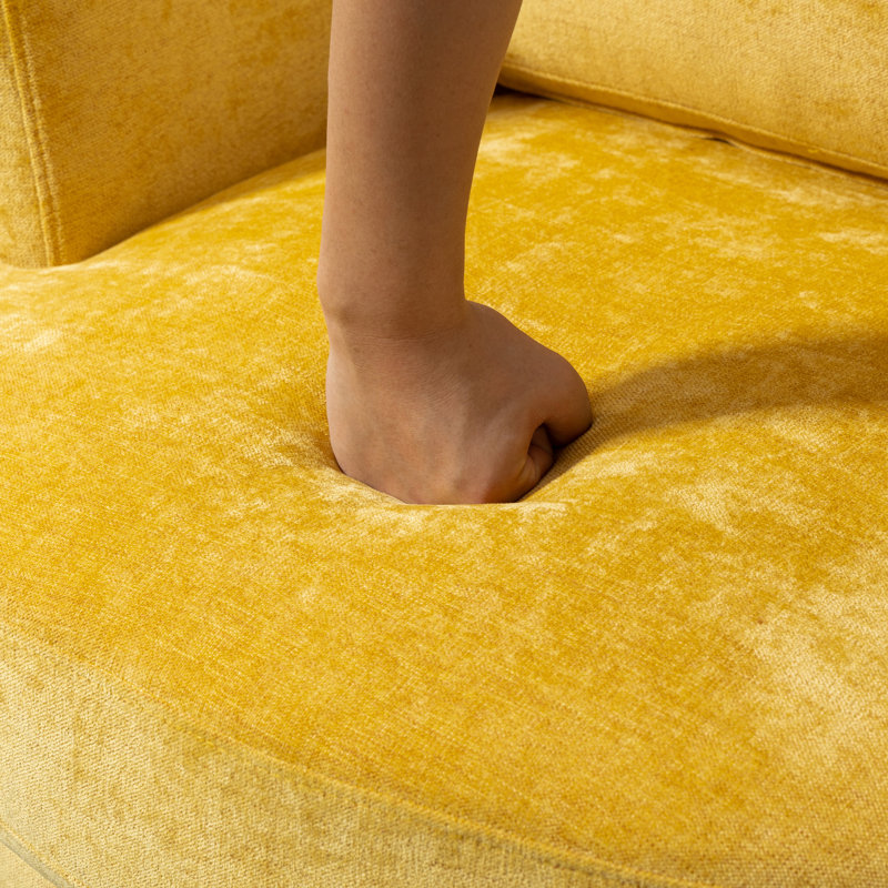 32"W Slipcovered Upholstered Swivel Barrel Chair, Mustard Chenille