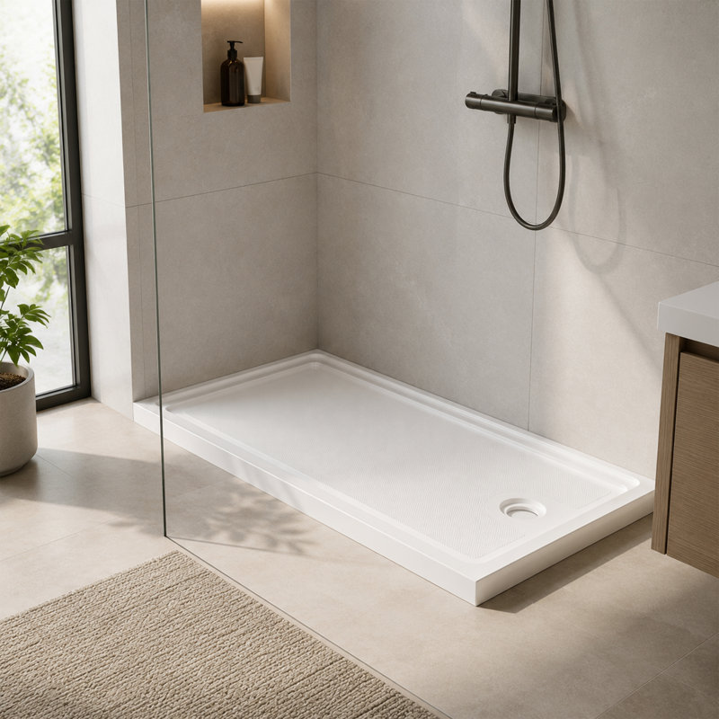 60" X 32" Single Threshold Rectangle Shower Base, Right Drain Acrylic Shower Pan