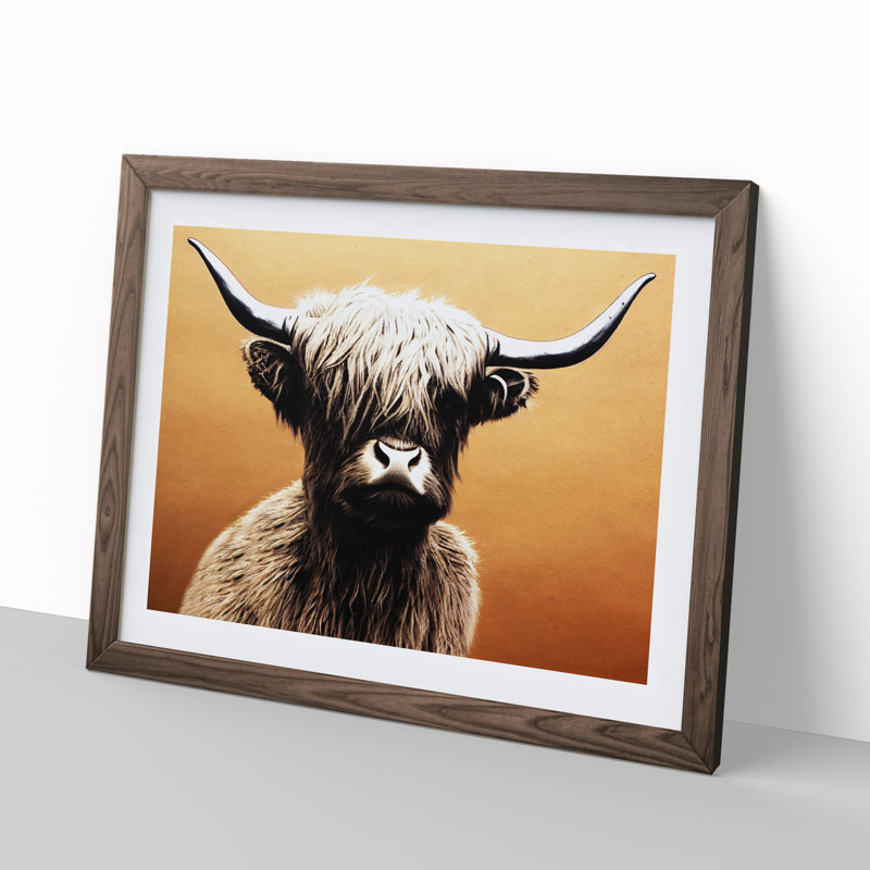 Highland Cow - Single Picture Frame Print, 34cm H x 46cm W x 2cm D, Walnut
