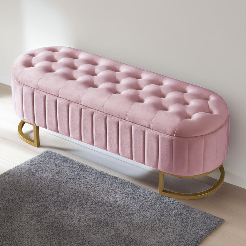 Repose-pieds avec rangement et capitonnage Lashekia, Rose