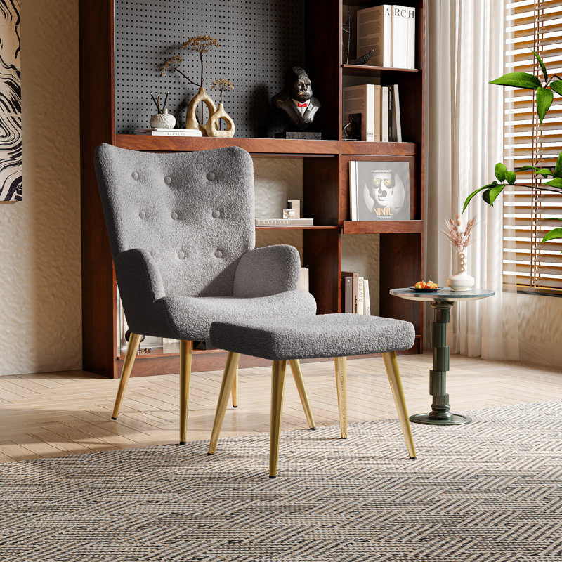 Ajkune Upholstered Accent Chair with Footstool