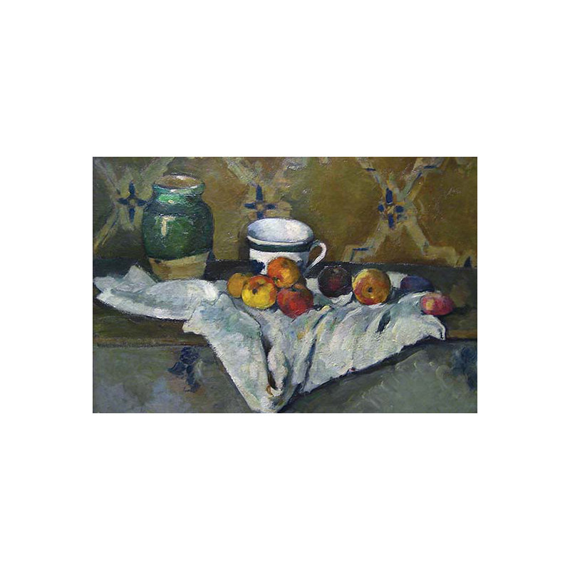 Reproduction d’art avec bocal et pommes par paul cezanne-impression, H 24 po x l 36 po x P 1,5 po