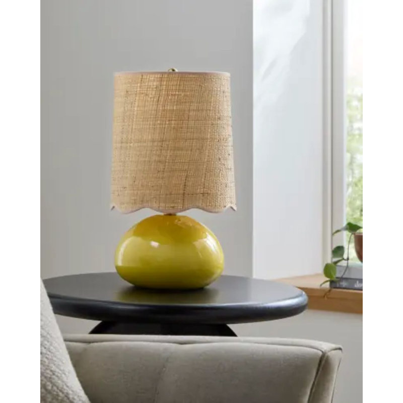 Lampe de table Yaitza, Yellow, Rattan Scalloped
