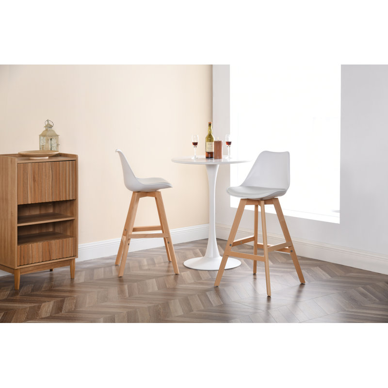 Deasia Bar Stools Solid Rubberwood High Backrest Seat Height 75cm, White