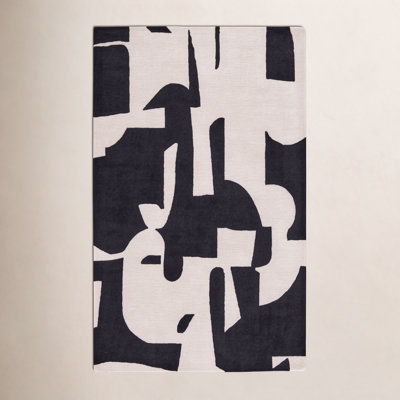 Black Cream Hand-Tufted Abstract Rug