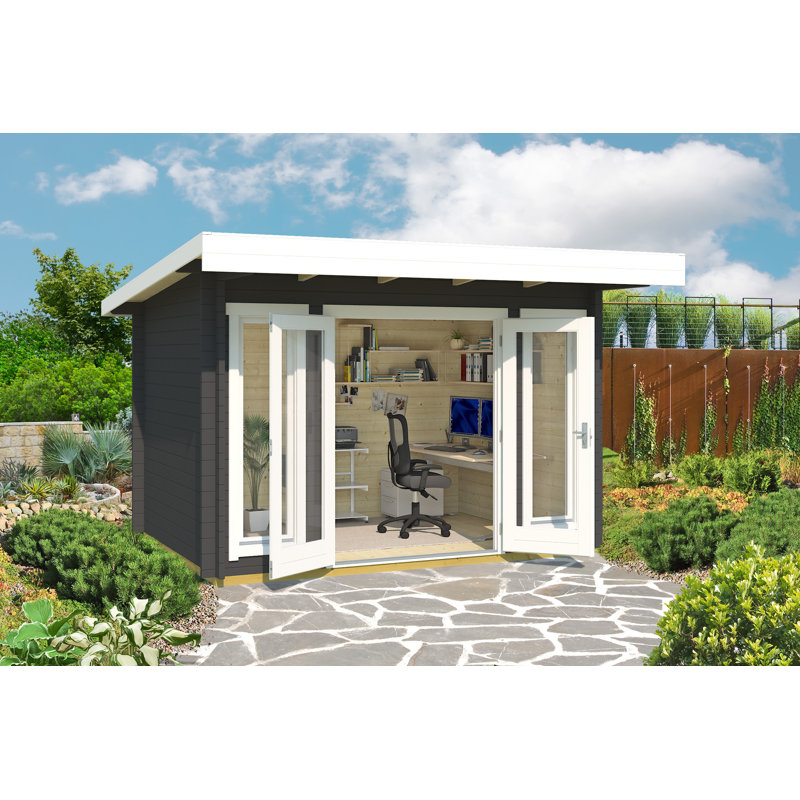 Lasita Barbados Mini 11 x 8 Ft. Premium Log Cabin With Tempered Double Glazed Windows (44mm), BARBADOS MINI CARBON GREY