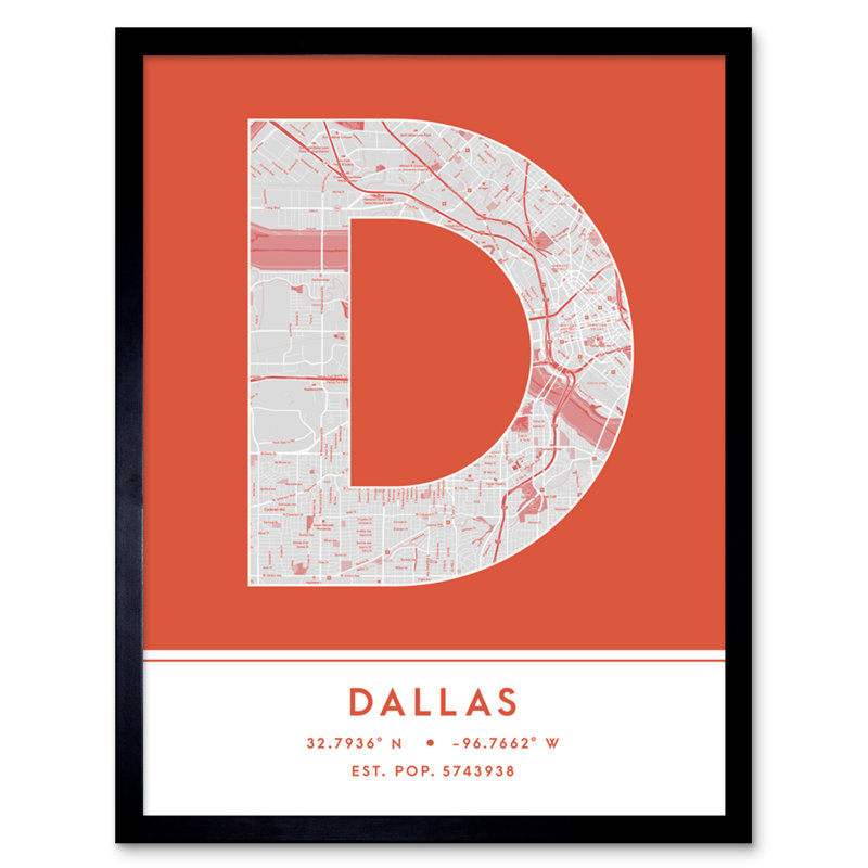 Dallas Texas United States City Map Orange - Single Picture Frame Typography