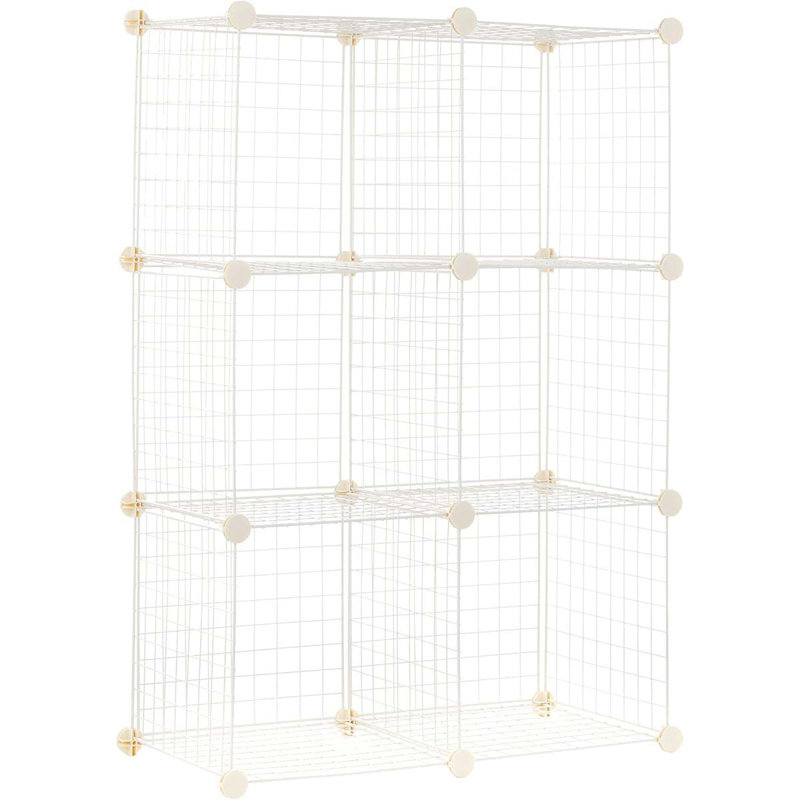 Basics 6 Storage Shelves With 6 Cube Wire Grid, Stackable Cubes, White