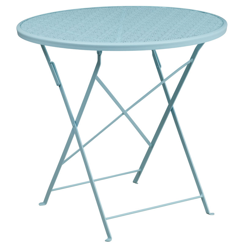 Table de patio pliante ronde intérieure / extérieure en acier de qualité commerciale 30 po, Bleu ciel