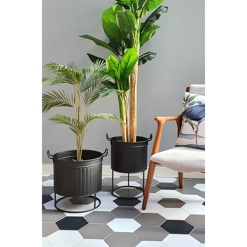 Pabst Metal Pot Planter, 38cm H x 37cm W x 37cm D, Black