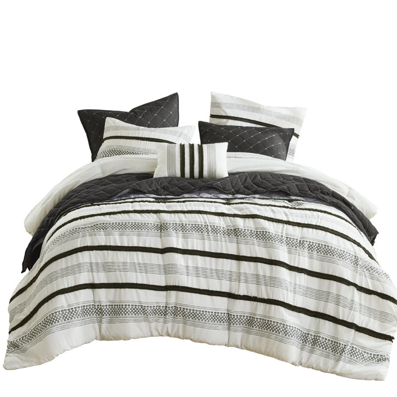 Lit double / grand lit - 7 pièces à rayures, microfibre, chaleureuse et exquise, rehausse la beauté de la chambre à coucher pour le lit, tendance, ajoute de l'élégance à