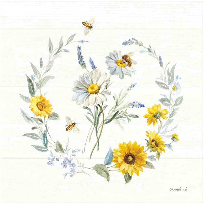 Danhui Nai Bees and Blooms Floral Wreath Canvas Print, 12" x 12"