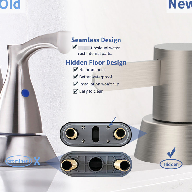 Robinet de lavabo de salle de bain à 2 poignées en nickel brossé pour véhicule récréatif - 3 trous avec bec de 8,26 po de hauteur, 5,11 po de hauteur et 4,88 po de hauteur